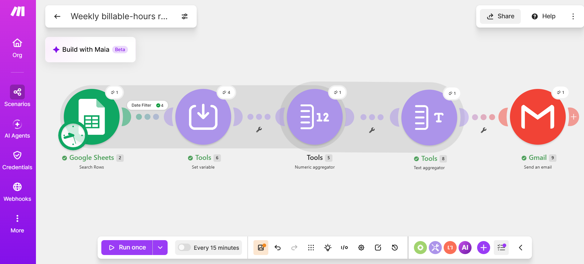 Make workflow for a weekly billable hours report