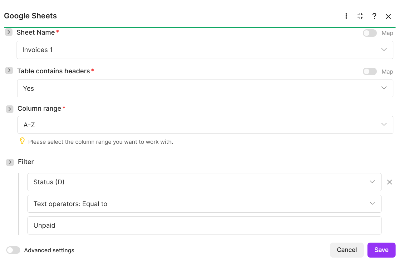 Unpaid invoice filter