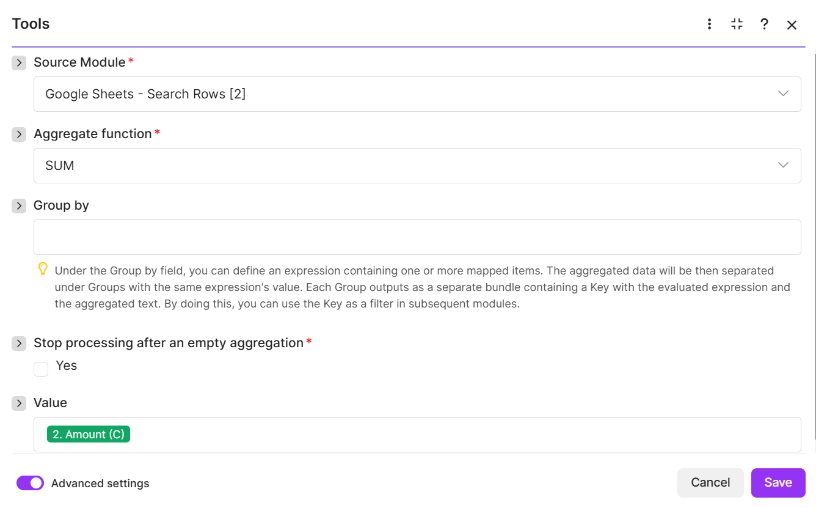 Invoice Numeric Aggregator