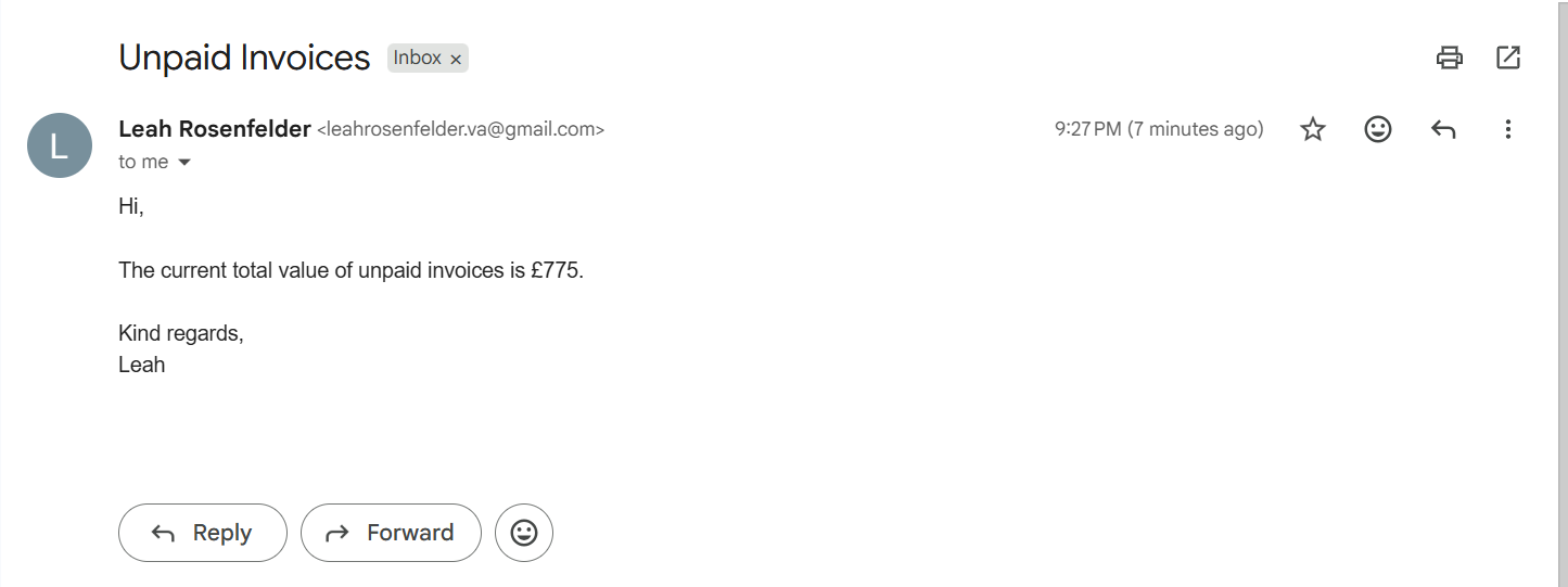Unpaid invoice total email result