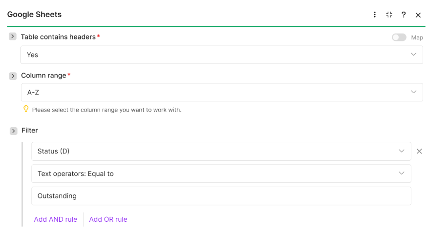 Outstanding task filter